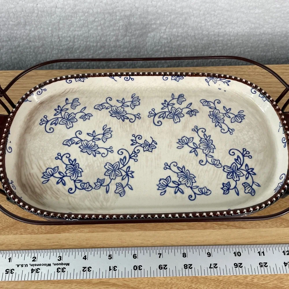 Temp-tations by Tara Floral Lace Cobalt Blue Ceramic 2 qt Trivet with Metal Rack